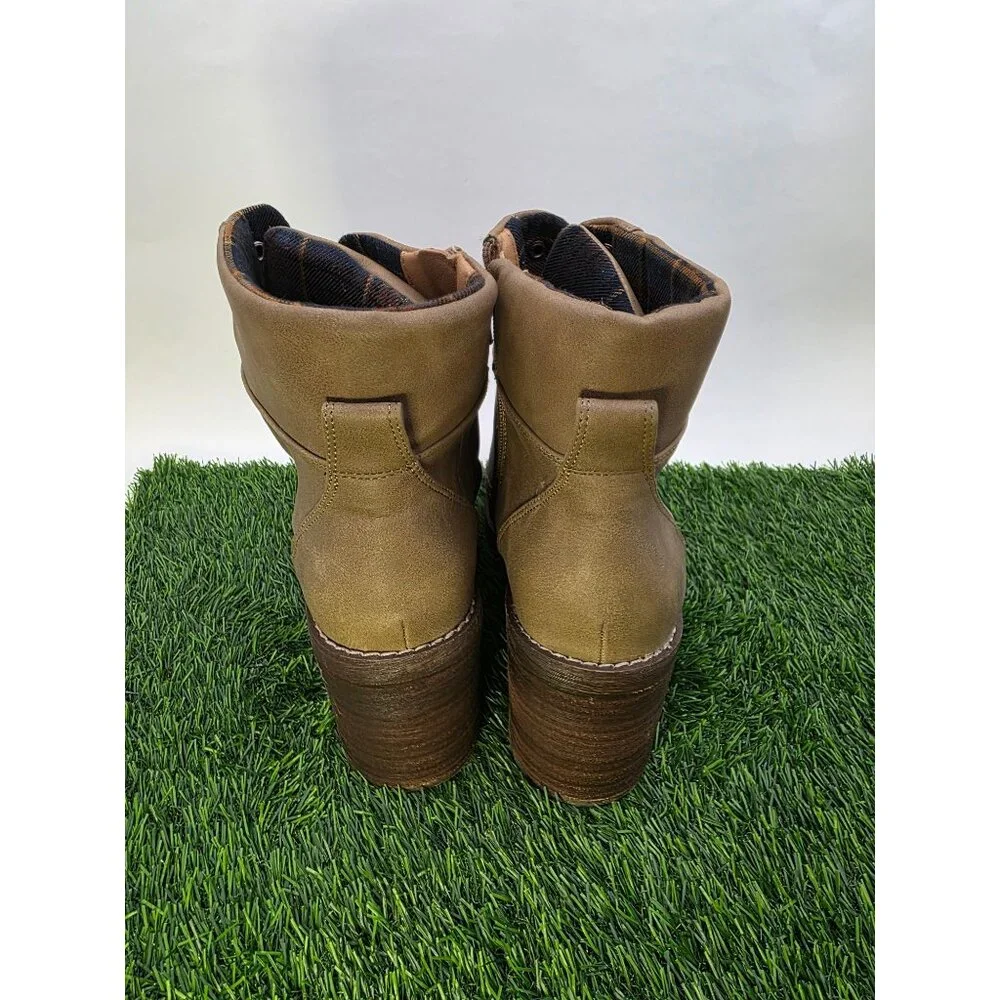 Crown Vintage Womens Tan Lace-Up Ankle Booties W Block Heel Size‎ 11M Synthetic